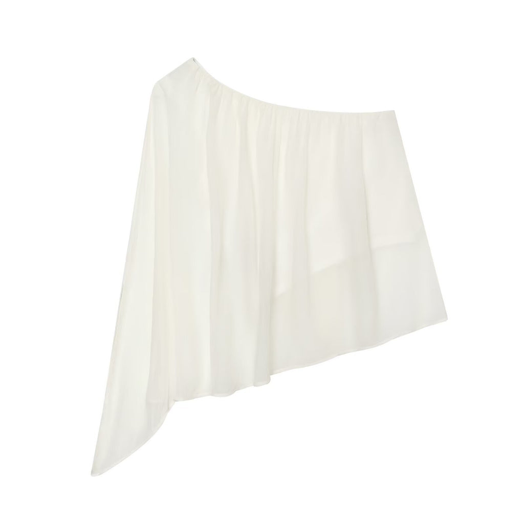 Irregular slanted shoulder T-shirt style top for women eprolo