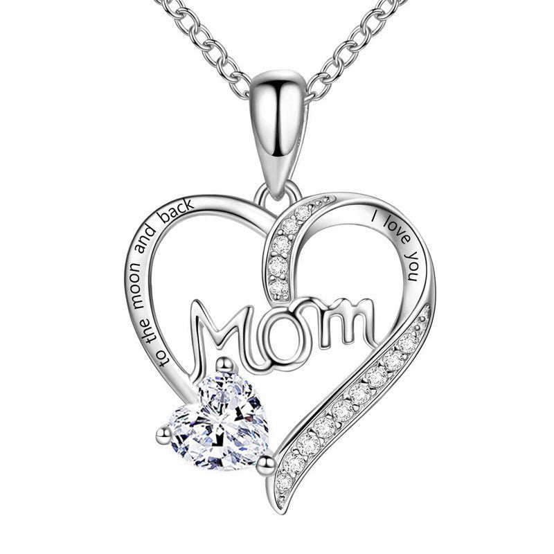 Heart-shaped Engraved Rhinestone Necklace for Mom eprolo