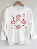 Ghost pumpkin print round neck fleece hoodie eprolo