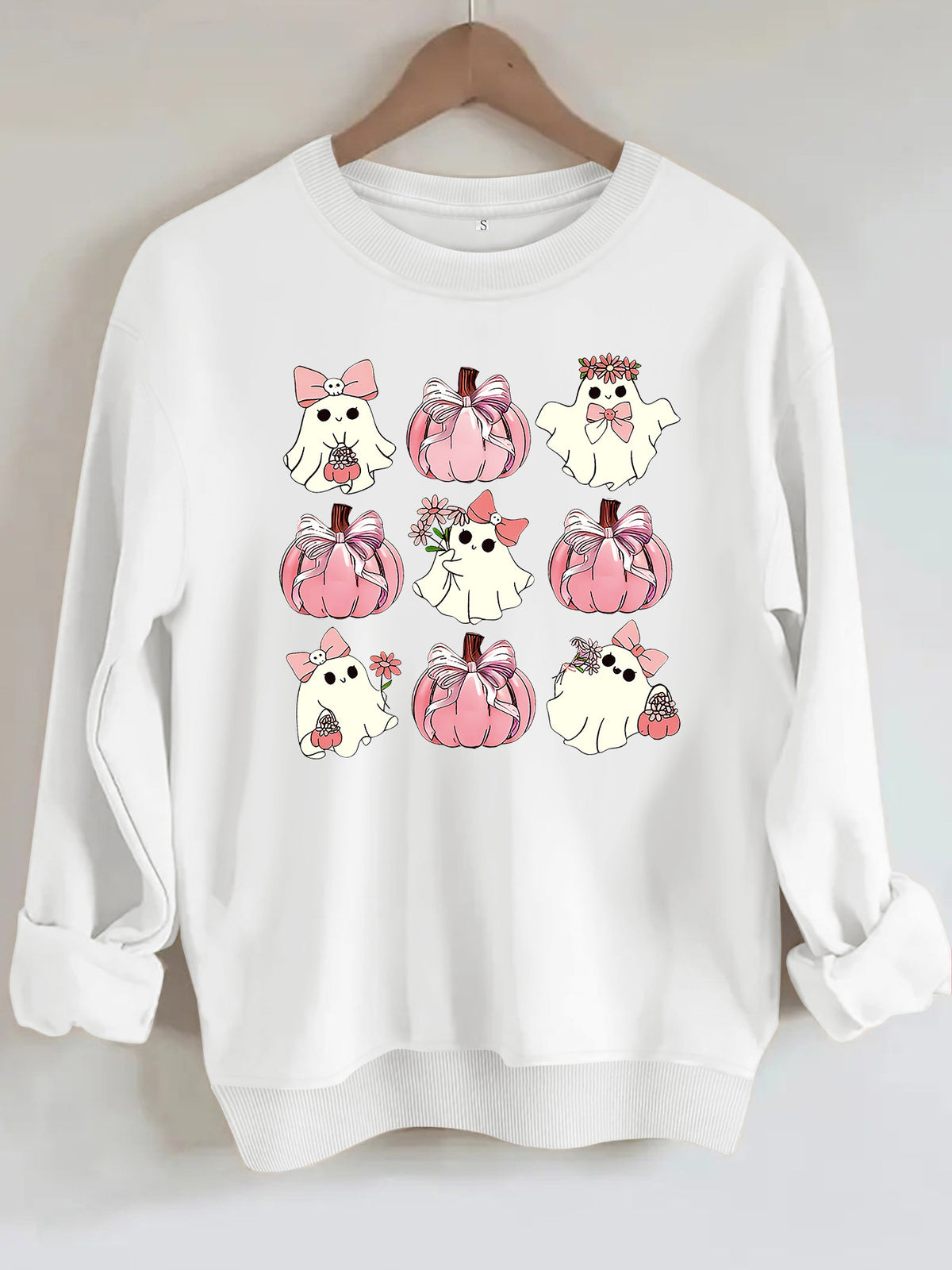 Ghost pumpkin print round neck fleece hoodie eprolo