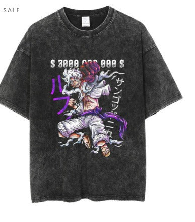 Men's Anime Cartoon Washed Old Men's Short sleeved T-shirt eprolo