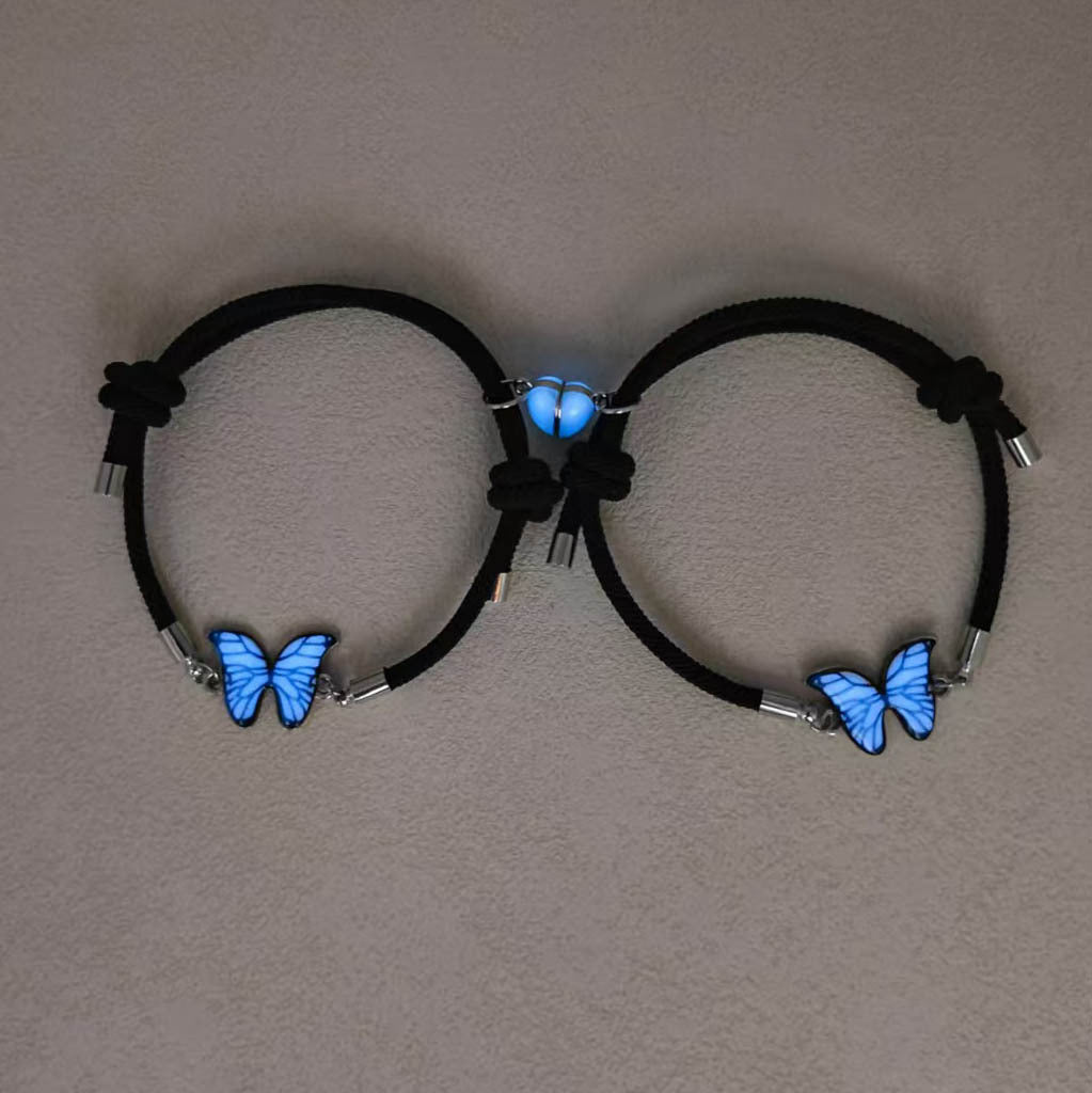 Couples Bracelets Night Light Butterfly Alloy Heart Magnetic Night Glow Handmade eprolo