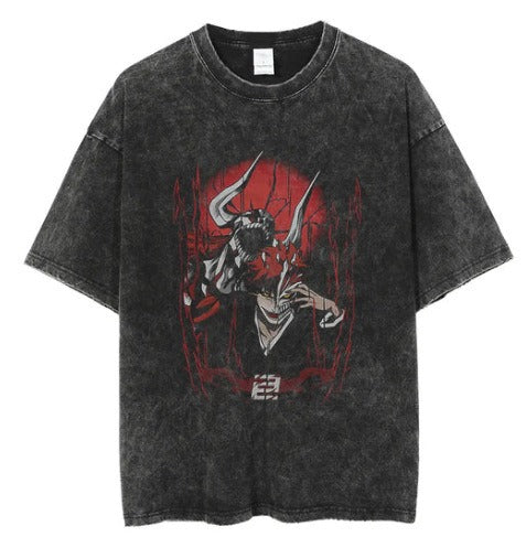 Men's Anime Cartoon Washed Old Men's Short sleeved T-shirt eprolo