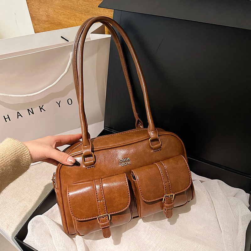 Korean-style Retro Shoulder Bag Fashion Trendy Casual Boston Bag Stylish Bowling Bag eprolo