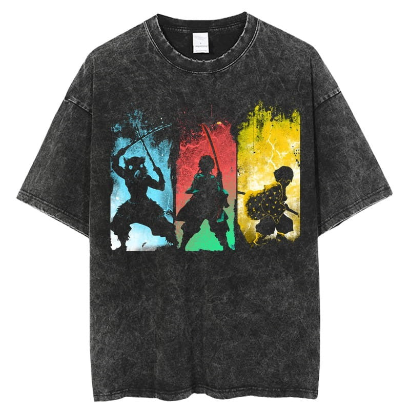 Men's Anime Cartoon Washed Old Men's Short sleeved T-shirt eprolo