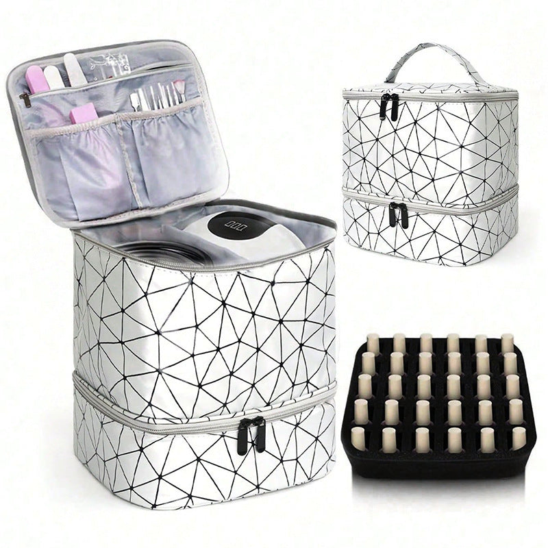 Portable 30-Compartment Nail Organizer Case with Polish & Oil Bags, All-in-One Manicure Tools & Cosmetic Storage Kit eprolo