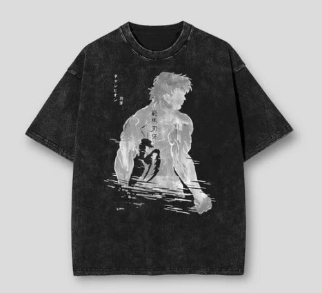 Men's Anime Cartoon Washed Old Men's Short sleeved T-shirt eprolo