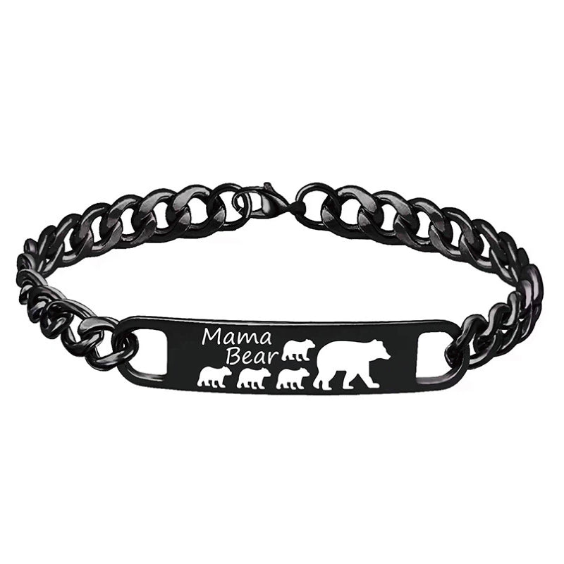 Customized 3-5 days Stainless steel Mama Bear Mother's Day gift engraved titanium steel bracelet eprolo