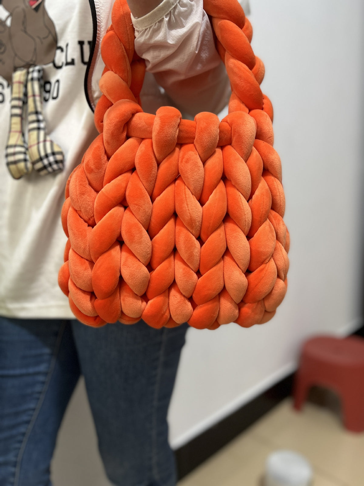 DIY hand woven crystal velvet core spun yarn woven hand-held mailman bag eprolo