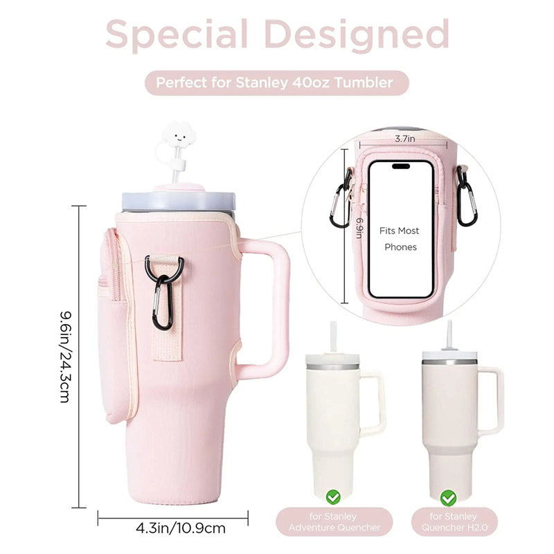 Water Bottle Carrier Bag with Phone Pocket for Stanley 40oz Tumbler with Handle Neoprene Water Bottle Holder Pouch eprolo