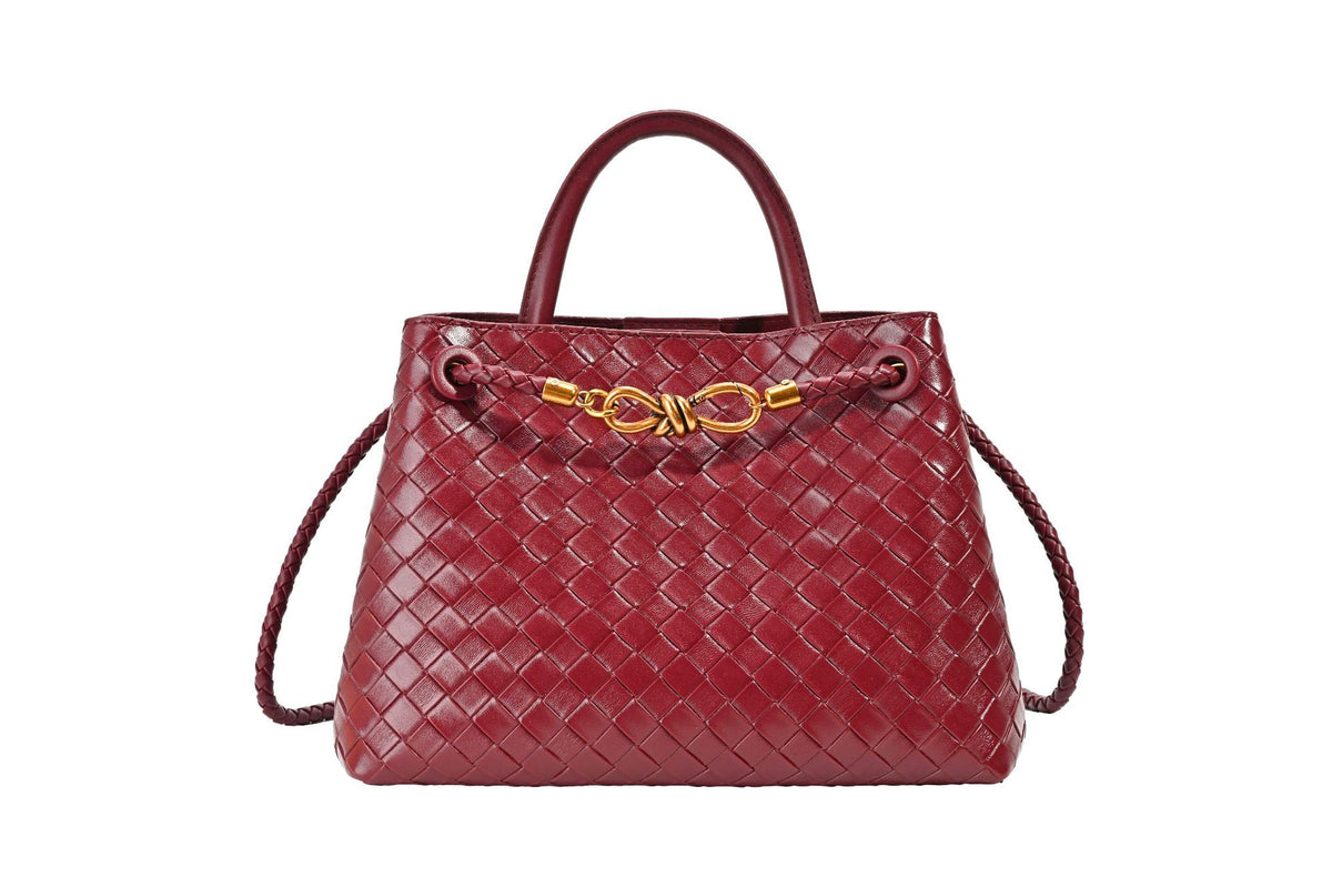 Metal rope buckle woven shoulder bag, fashionable, versatile, retro, commuter bag for women. eprolo