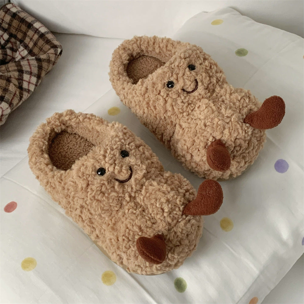 Creative Fun Peanut Indoor Home Warm Cotton Slippers for Women, Ins Plush Student Winter Comfortable Postpartum Shoes eprolo