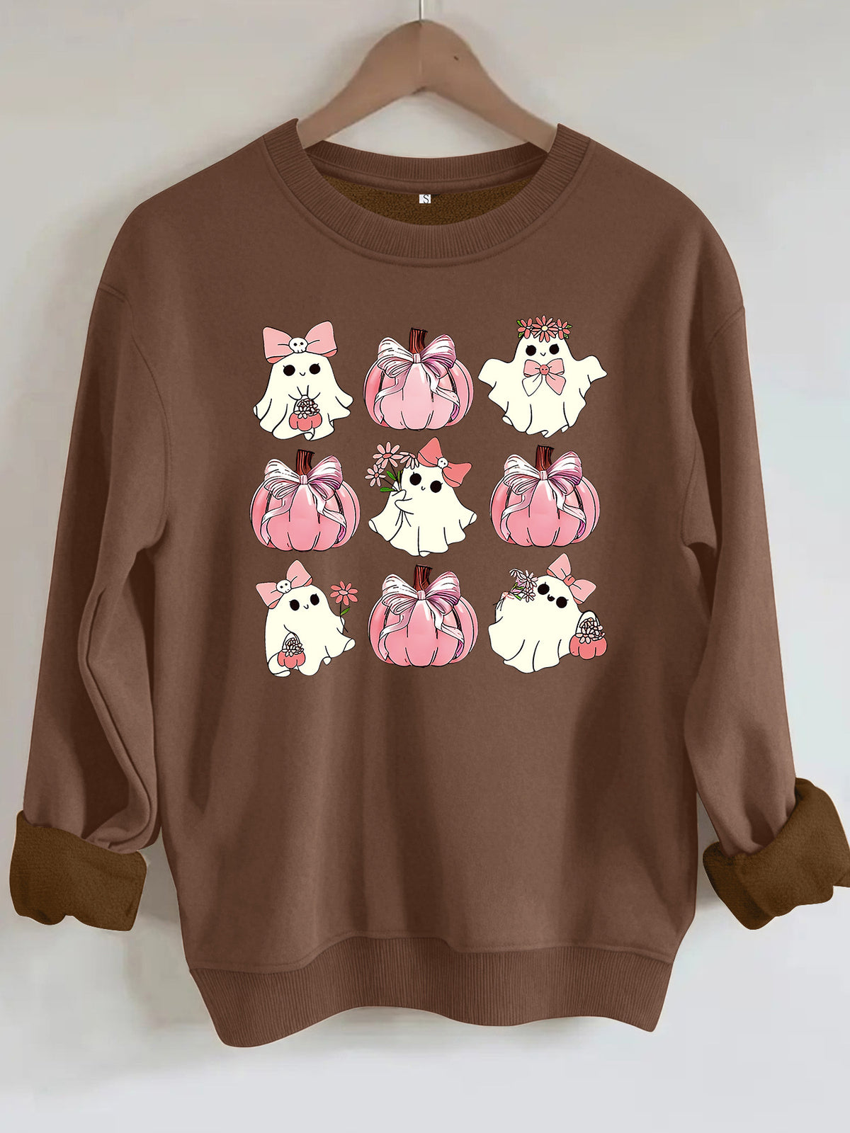 Ghost pumpkin print round neck fleece hoodie eprolo