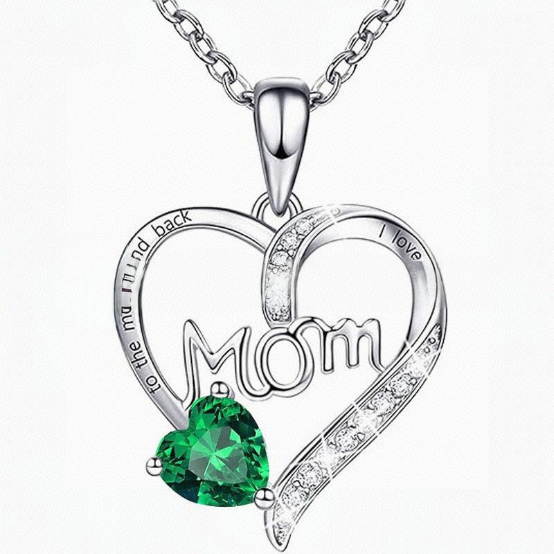 Heart-shaped Engraved Rhinestone Necklace for Mom eprolo