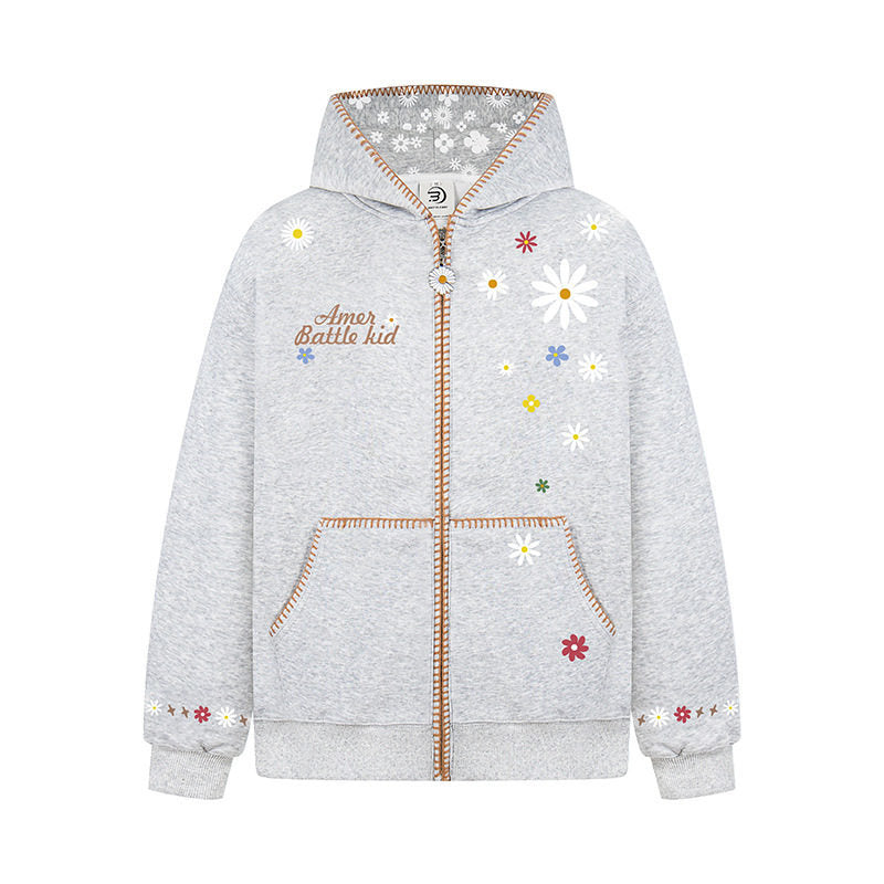 Floral Embroidery Hooded Sweatshirt Unisex Loose Casual Outerwear eprolo