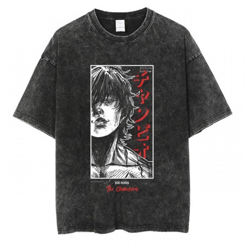 Men's Anime Cartoon Washed Old Men's Short sleeved T-shirt eprolo