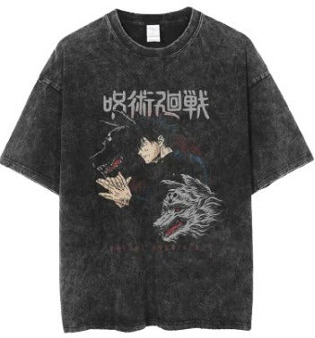 Men's Anime Cartoon Washed Old Men's Short sleeved T-shirt eprolo