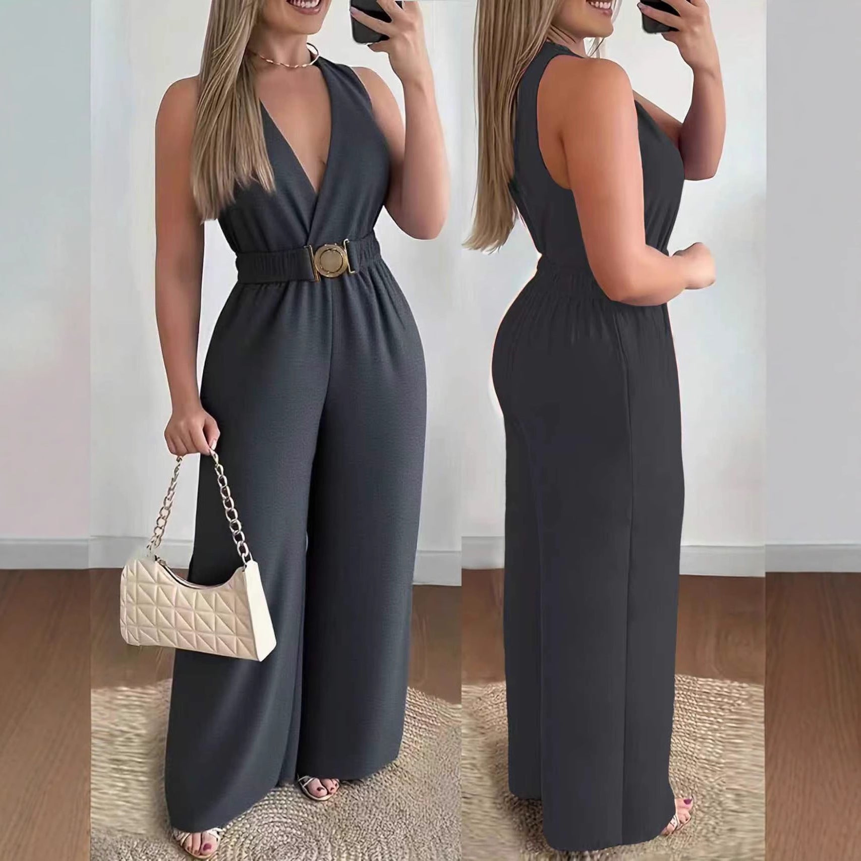 Jumpsuit Buckle Waist Pants