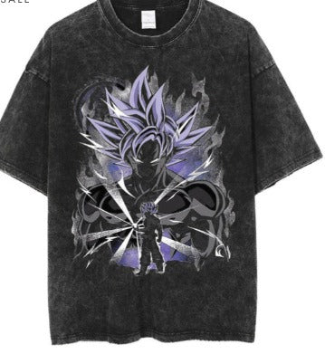 Men's Anime Cartoon Washed Old Men's Short sleeved T-shirt eprolo