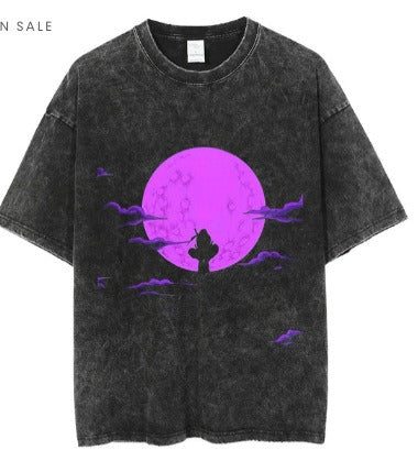 Men's Anime Cartoon Washed Old Men's Short sleeved T-shirt eprolo