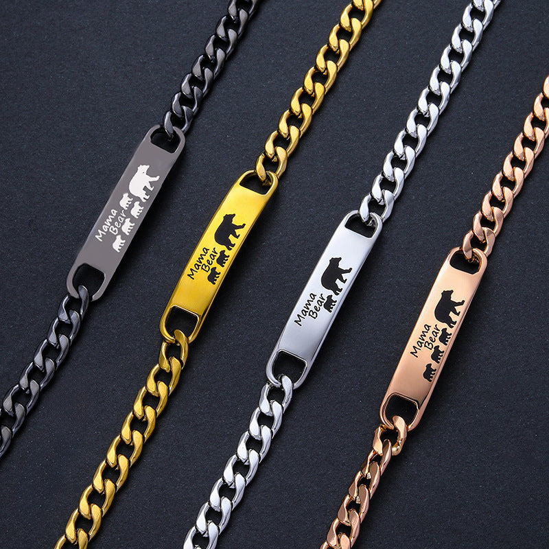 Customized 3-5 days Stainless steel Mama Bear Mother's Day gift engraved titanium steel bracelet eprolo