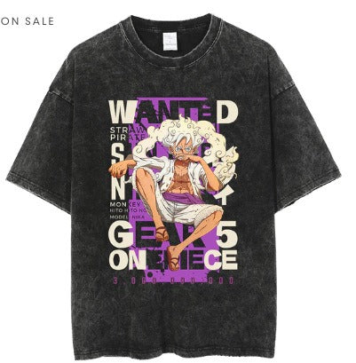 Men's Anime Cartoon Washed Old Men's Short sleeved T-shirt eprolo