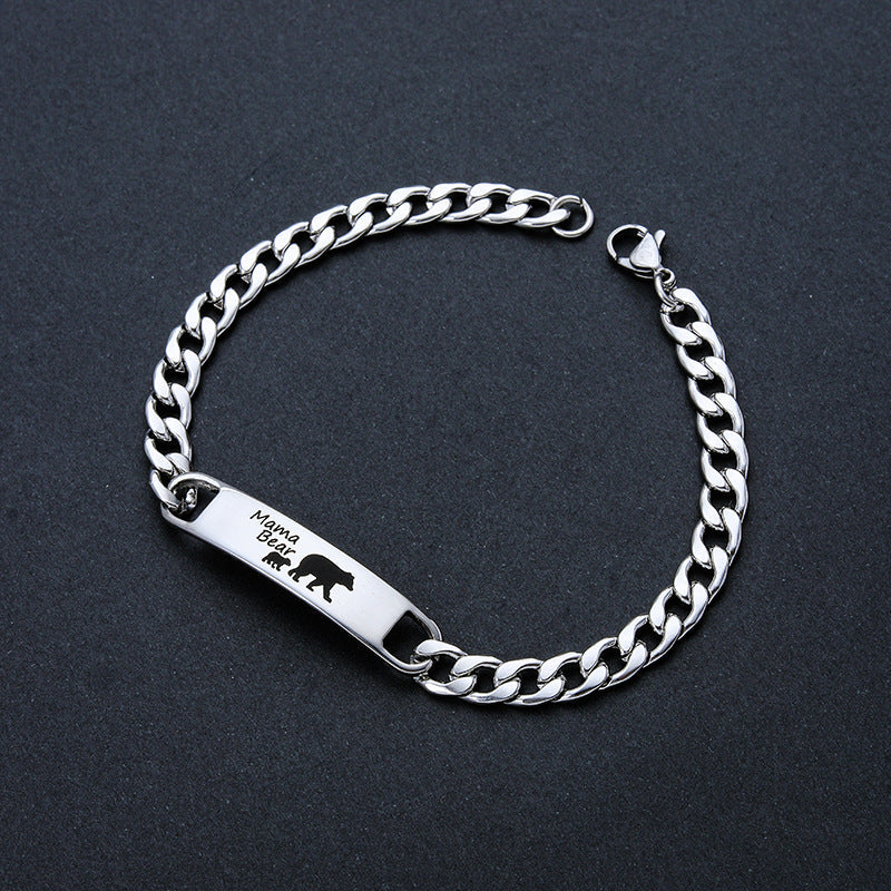 Customized 3-5 days Stainless steel Mama Bear Mother's Day gift engraved titanium steel bracelet eprolo