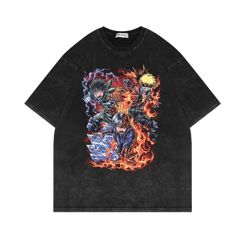Men's Anime Cartoon Washed Old Men's Short sleeved T-shirt eprolo