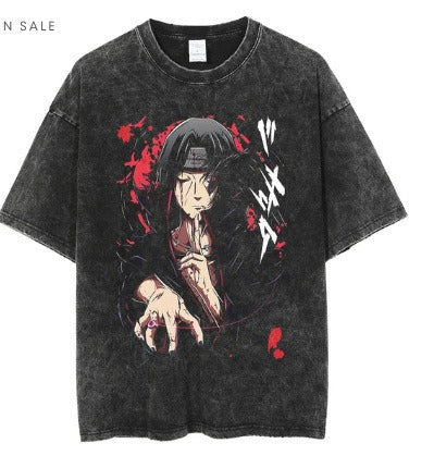 Men's Anime Cartoon Washed Old Men's Short sleeved T-shirt eprolo
