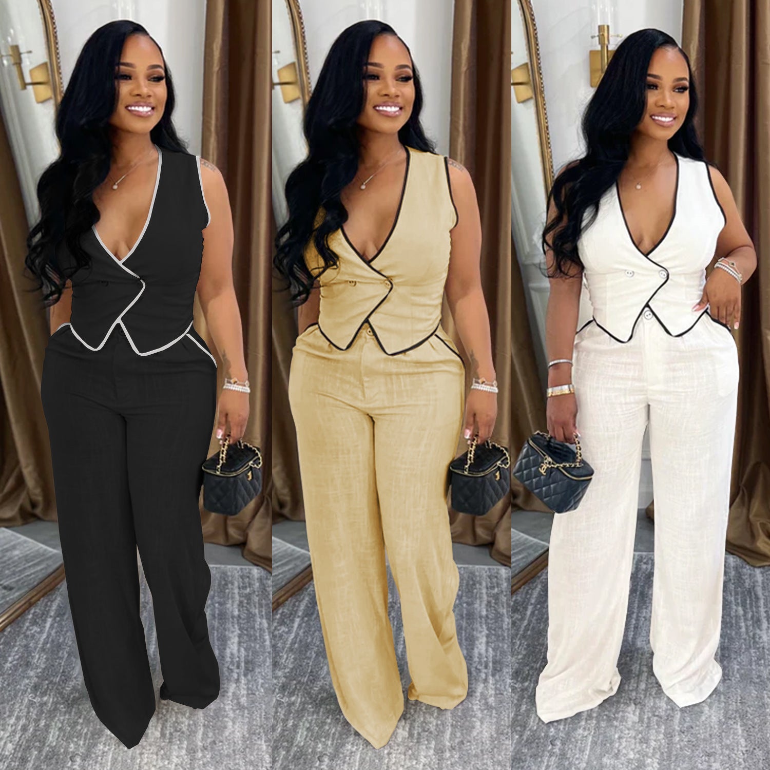 V-Neck 2-Piece Waist coat Suit