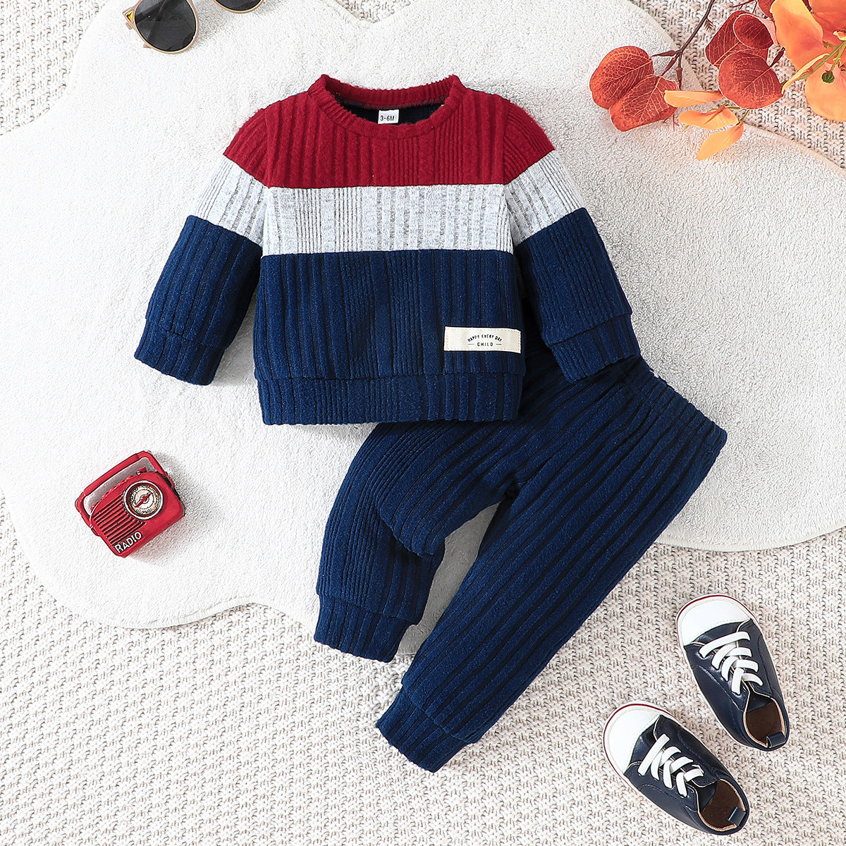 Color Matching Top Solid Color Pants Suit Baby Boy Cute Two-piece Set Zee's Vibe Vault