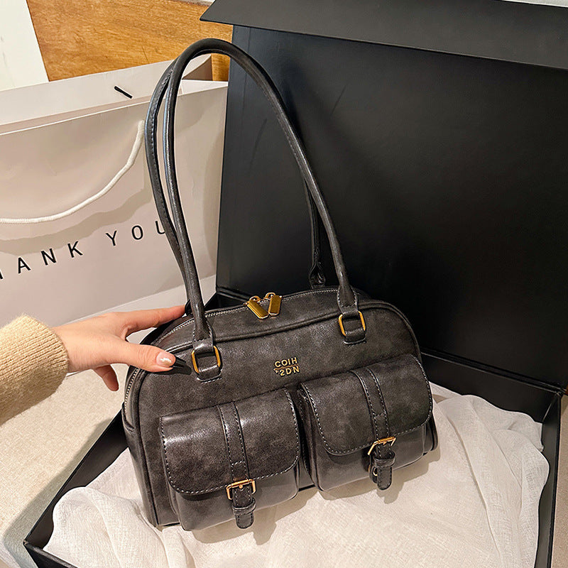 Korean-style Retro Shoulder Bag Fashion Trendy Casual Boston Bag Stylish Bowling Bag eprolo