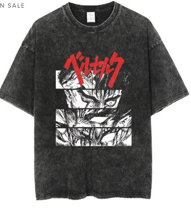 Men's Anime Cartoon Washed Old Men's Short sleeved T-shirt eprolo