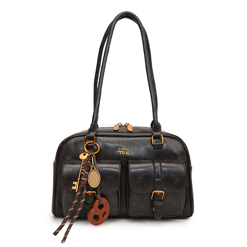 Korean-style Retro Shoulder Bag Fashion Trendy Casual Boston Bag Stylish Bowling Bag eprolo