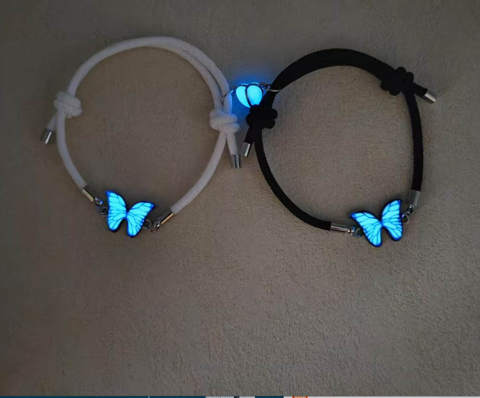 Couples Bracelets Night Light Butterfly Alloy Heart Magnetic Night Glow Handmade eprolo