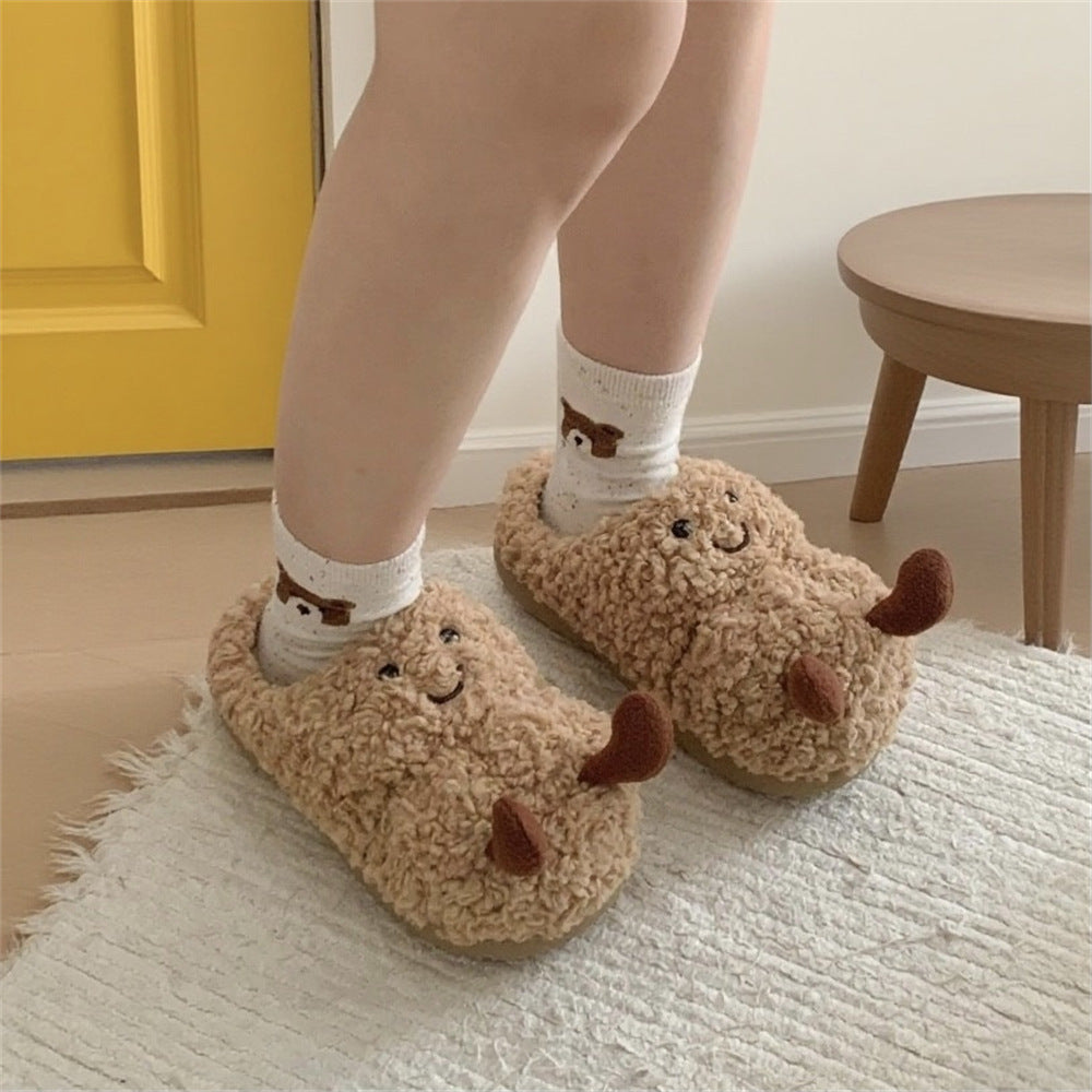 Creative Fun Peanut Indoor Home Warm Cotton Slippers for Women, Ins Plush Student Winter Comfortable Postpartum Shoes eprolo