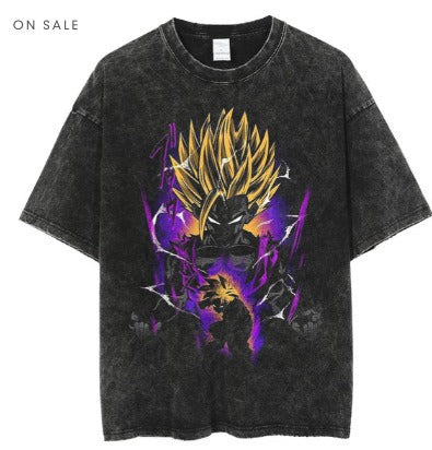 Men's Anime Cartoon Washed Old Men's Short sleeved T-shirt eprolo