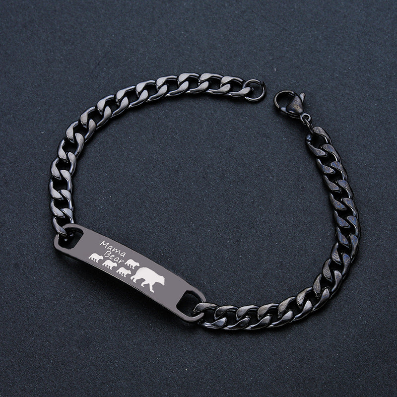 Customized 3-5 days Stainless steel Mama Bear Mother's Day gift engraved titanium steel bracelet eprolo