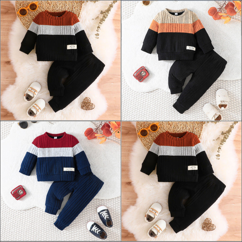 Color Matching Top Solid Color Pants Suit Baby Boy Cute Two-piece Set Zee's Vibe Vault