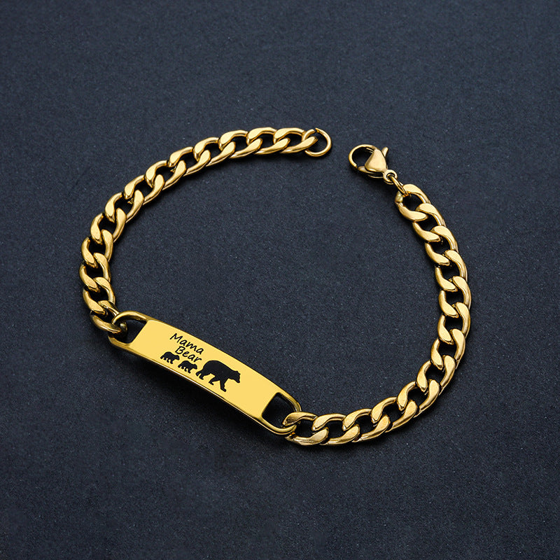 Customized 3-5 days Stainless steel Mama Bear Mother's Day gift engraved titanium steel bracelet eprolo