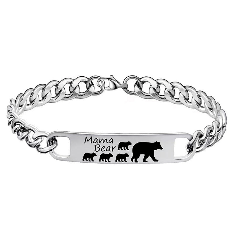 Customized 3-5 days Stainless steel Mama Bear Mother's Day gift engraved titanium steel bracelet eprolo