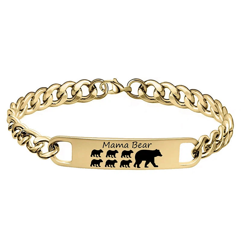 Customized 3-5 days Stainless steel Mama Bear Mother's Day gift engraved titanium steel bracelet eprolo