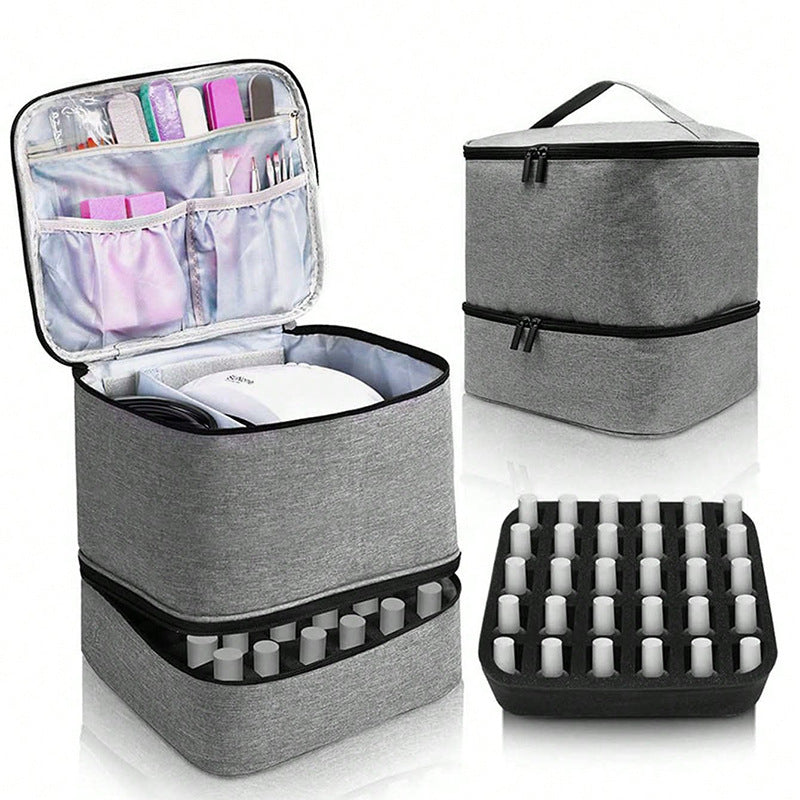 Portable 30-Compartment Nail Organizer Case with Polish & Oil Bags, All-in-One Manicure Tools & Cosmetic Storage Kit eprolo