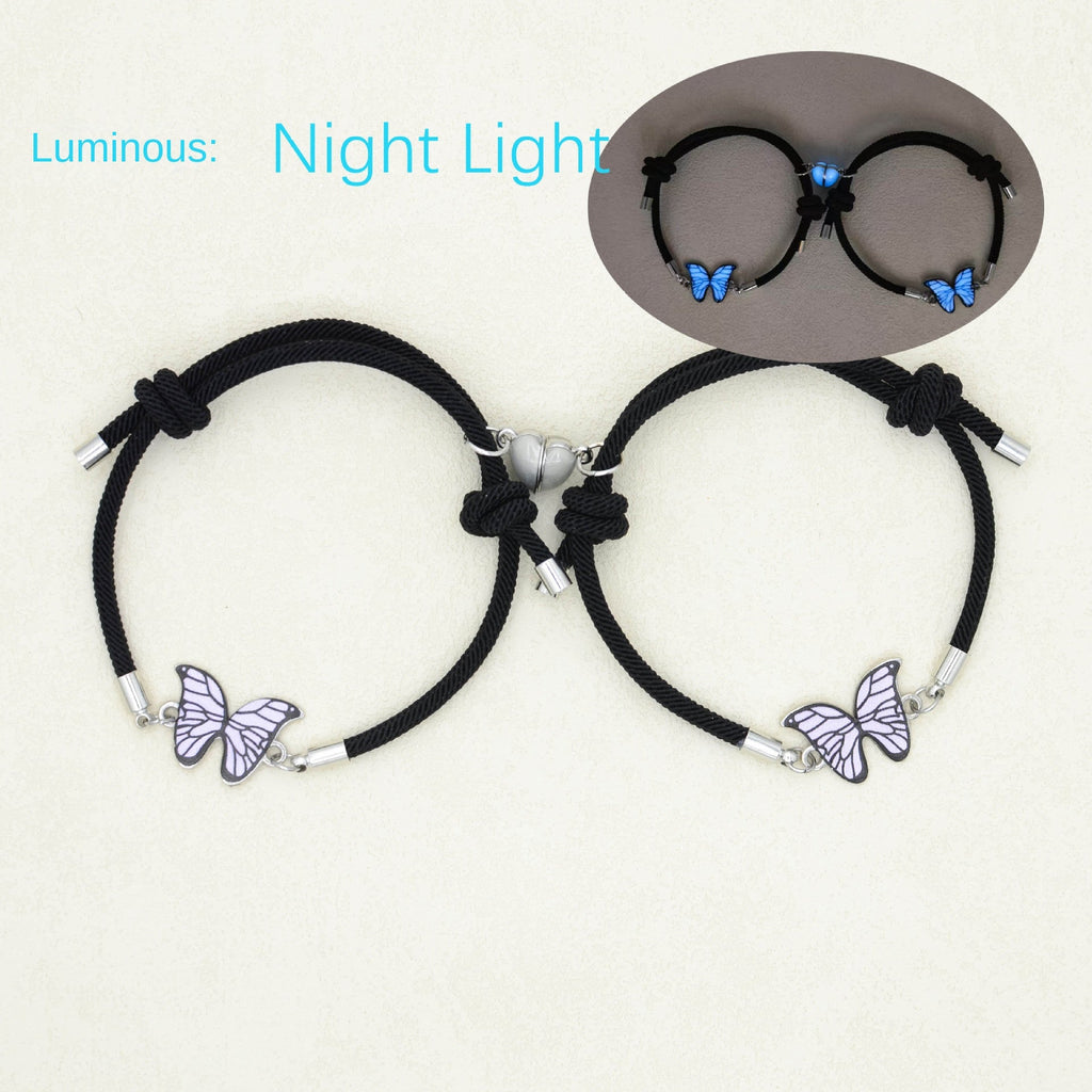 Couples Bracelets Night Light Butterfly Alloy Heart Magnetic Night Glow Handmade eprolo