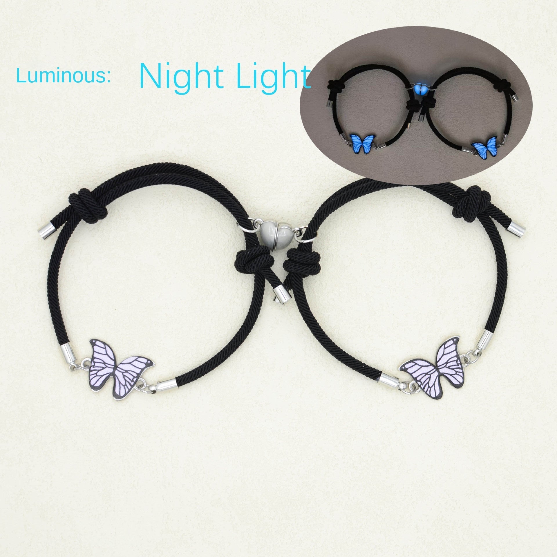 Couples Bracelets Night Light Butterfly Alloy Heart Magnetic Night Glow Handmade eprolo