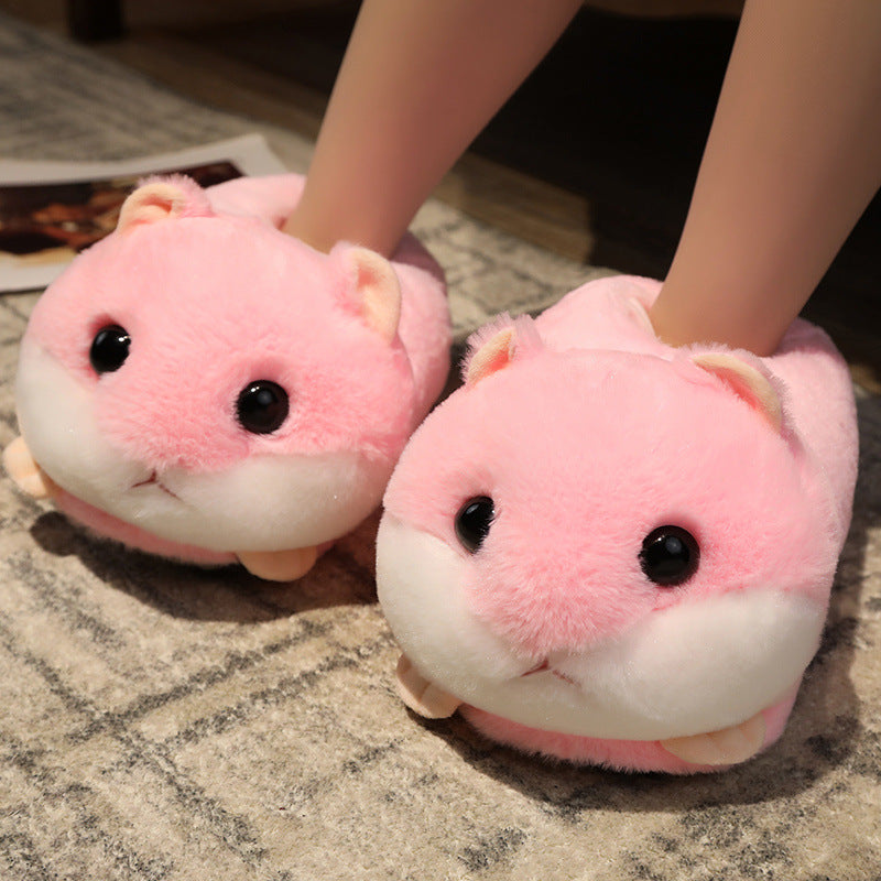 Sad Hamster Plush Slippers Home Soft Warm Furry Slides Women Cozy Indoor Floor Shoes eprolo