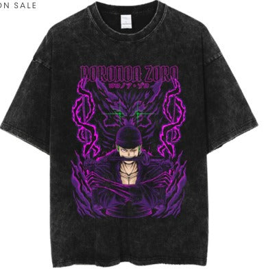 Men's Anime Cartoon Washed Old Men's Short sleeved T-shirt eprolo