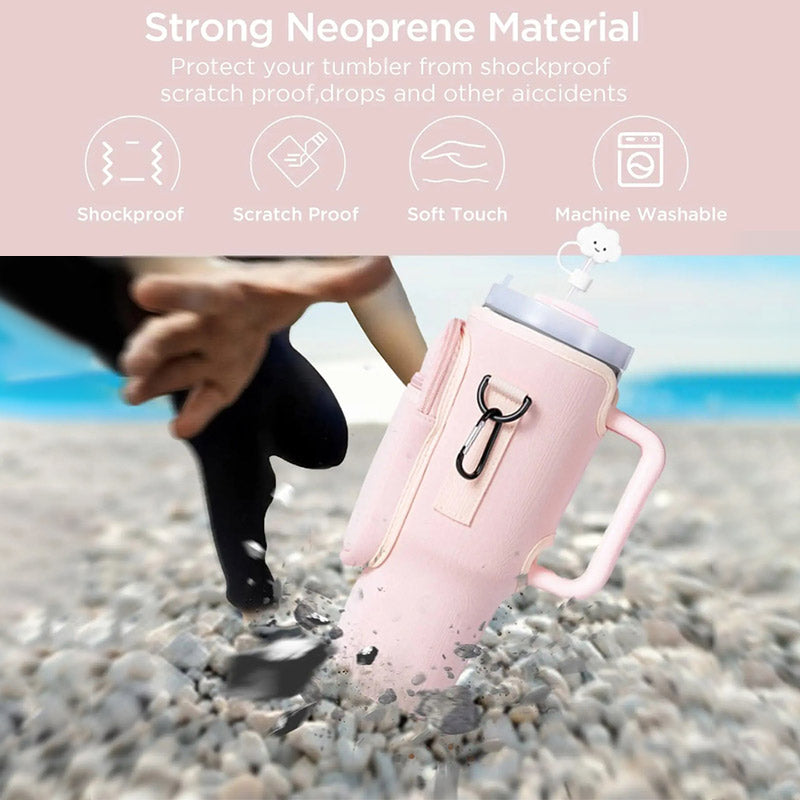 Water Bottle Carrier Bag with Phone Pocket for Stanley 40oz Tumbler with Handle Neoprene Water Bottle Holder Pouch eprolo