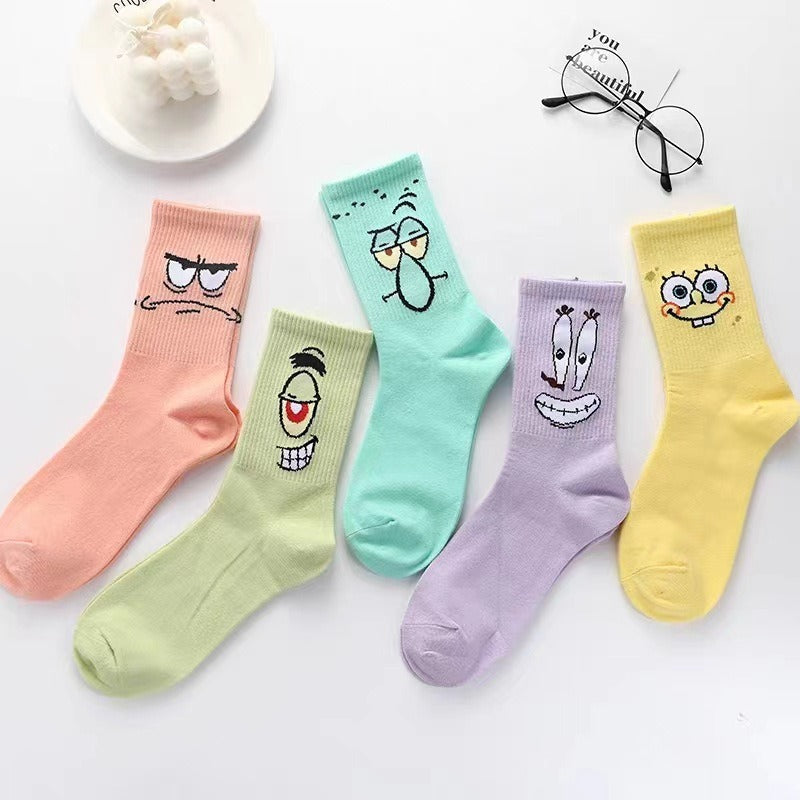 Colored cartoon long tube socks for autumn and winter SpongeBob SquarePants funny mid tube socks eprolo