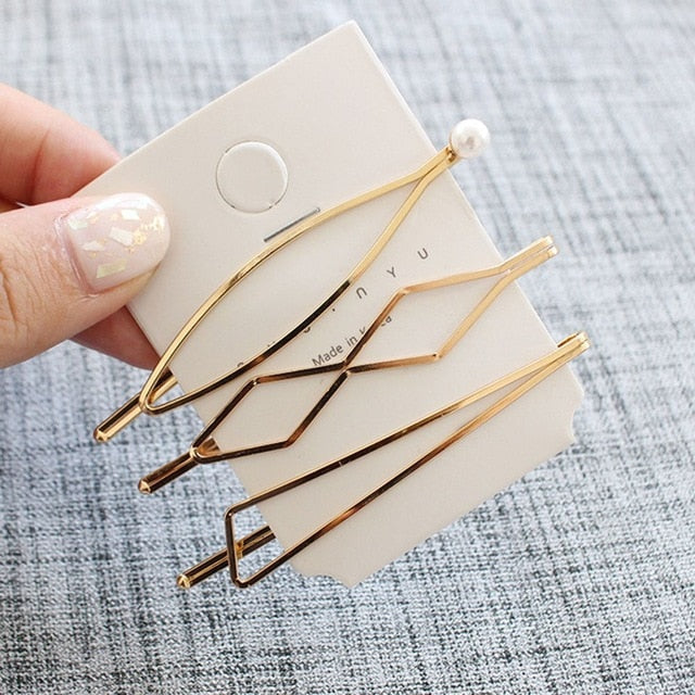 3Pcs/set Pearl Metal Gold Color Hair Clip Bobby Pin Barrette Hairband Hairpin Headdress for women girls Hair Accessories eprolo